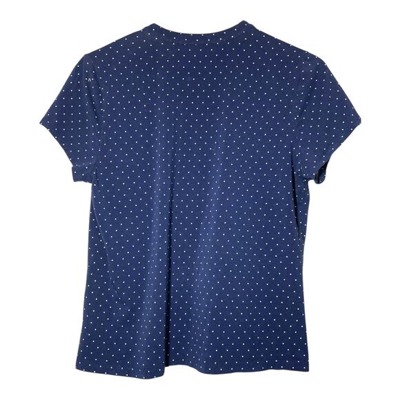 Lands' End Polka Dot Shirt Top Navy Blue White Size Medium Pin Tuck Pleated SS - Picture 3 of 6